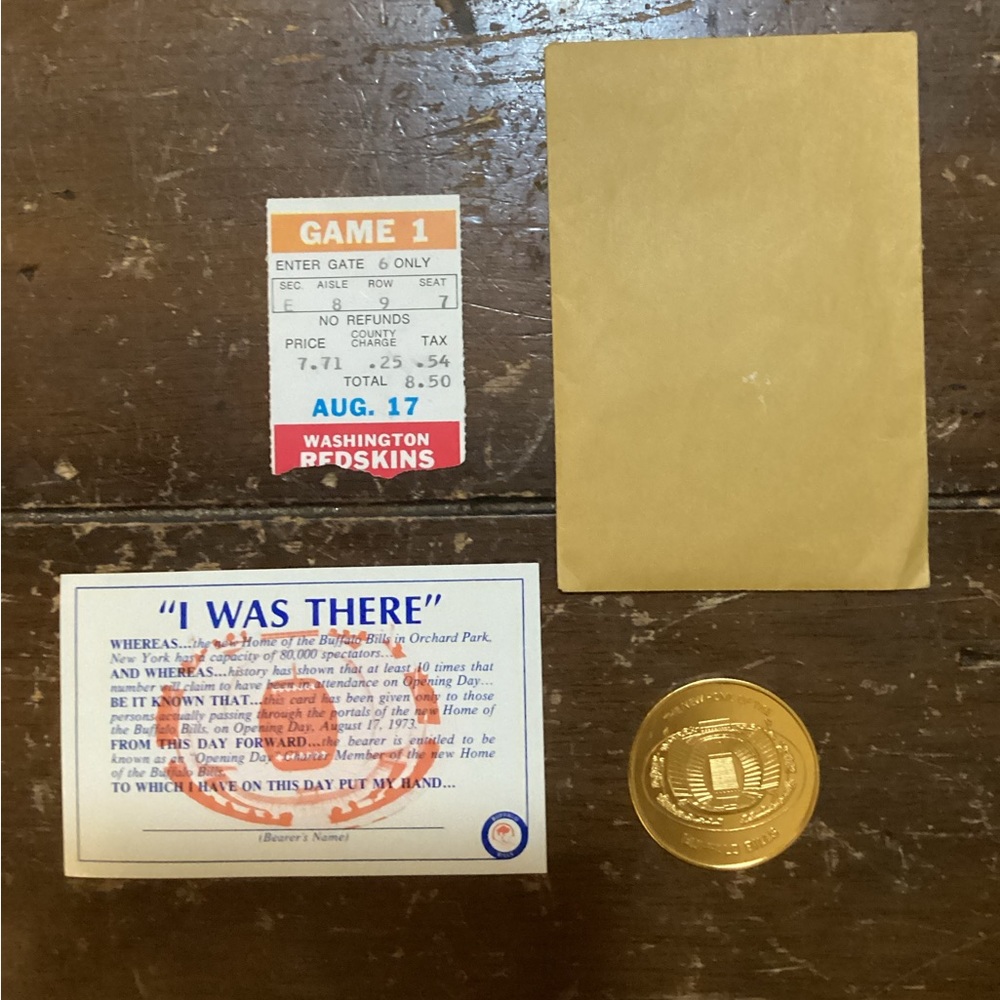 Buffalo Bills Washington Redskins Inaugural Game ticket stub/certificate/token